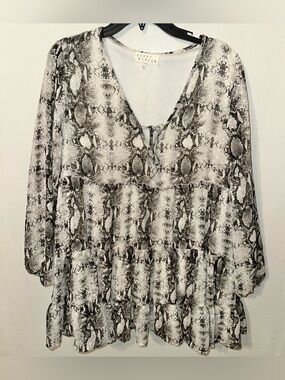 Berry N Cream Black and Gray Snake Print Blouse